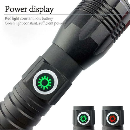 Ultra-Bright 10000 Lumen Rechargeable LED Flashlight - Zoomable, Water-Resistant, and Adjustable Brightness - Versatile Emergency Torch with 4 Modes for Outdoor Activities - Ideal for Camping, Hiking