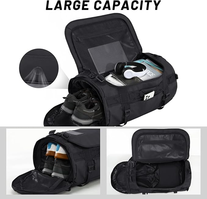 MIER Large Duffel Backpack Sports Gym Bag with Shoe Compartment, Heavy Duty and Water Resistant, Black, 90L