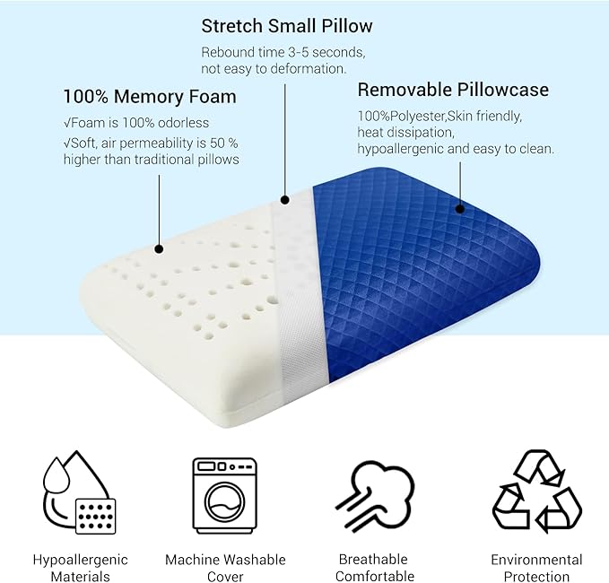 Camping Pillow Memory Foam,Easy to Fold,Camping Essentials,Small Travel Pillow with Portable Bag,Hiking Pillow for Backpacking,Anti-Pilling Pillow Cover (Blue)