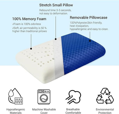 Camping Pillow Memory Foam,Easy to Fold,Camping Essentials,Small Travel Pillow with Portable Bag,Hiking Pillow for Backpacking,Anti-Pilling Pillow Cover (Blue)