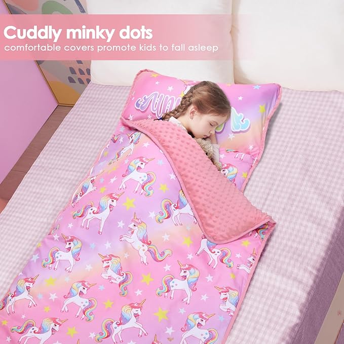 Kids Sleeping Bag Nap Mat with Removable Pillow and Blanket,Extra Thick Large 2 in 1 Slumber Bags for Boys Girls,Toddler Nap Mat for Preschool Daycare Travel Camping