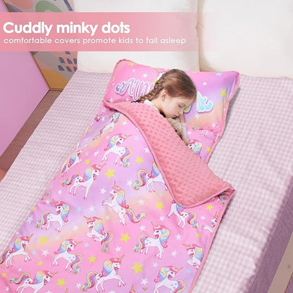 Kids Sleeping Bag Nap Mat with Removable Pillow and Blanket,Extra Thick Large 2 in 1 Slumber Bags for Boys Girls,Toddler Nap Mat for Preschool Daycare Travel Camping