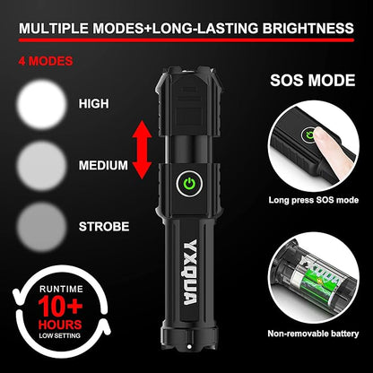 USB Rechargeable Flashlight - Small & Bright LED Mini Flashlights, High Lumens, 4 Modes, Zoomable, The Size of Pocket Gifts for Kids (4 Pack)