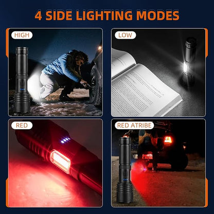 Rechargeable LED Flashlights High Lumens: 900,000 Lumens Super Bright Tactical Flashlight, 7 Modes with Cob Work Light, IPX7 Waterproof, Powerful Flash Light for Home, Gift for Men Women