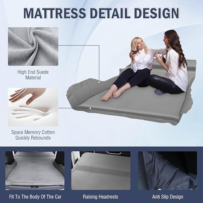 Self Inflating Sleeping Pad for Tesla Model Y 2024-2020 Memory Foam Portable Camping Mattress Car Camping Mattress Bed for Model Y Chamois Surface for All Season