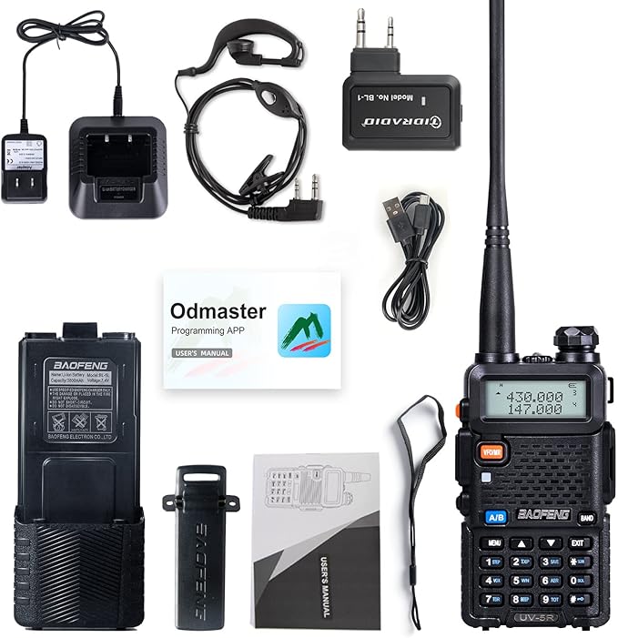 Baofeng UV-5R Ham Radio Handheld High Power Two Way Radio 3800mAh Battery Walkie Talkies with Earpiece and TIDRADIO Wireless Programmer Adapter Support Phone APP Program