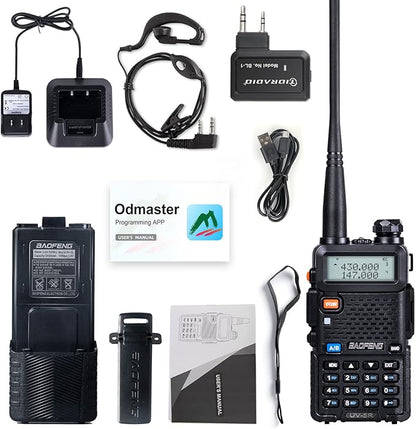 Baofeng UV-5R Ham Radio Handheld High Power Two Way Radio 3800mAh Battery Walkie Talkies with Earpiece and TIDRADIO Wireless Programmer Adapter Support Phone APP Program