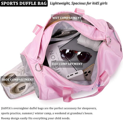 JIANYA Kids Sports Bag Dance Bag for Girls, Carry On Kids Duffle Bag with Shoe Compartment & Wet Pocket
