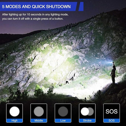Rechargeable Flashlights 1000000 Lumen, LED Flashlight with Digital Power Display and Zoomable, Flashlights High Lumen Super Bright Long Distance for Camping, bushcraft, Outdoor