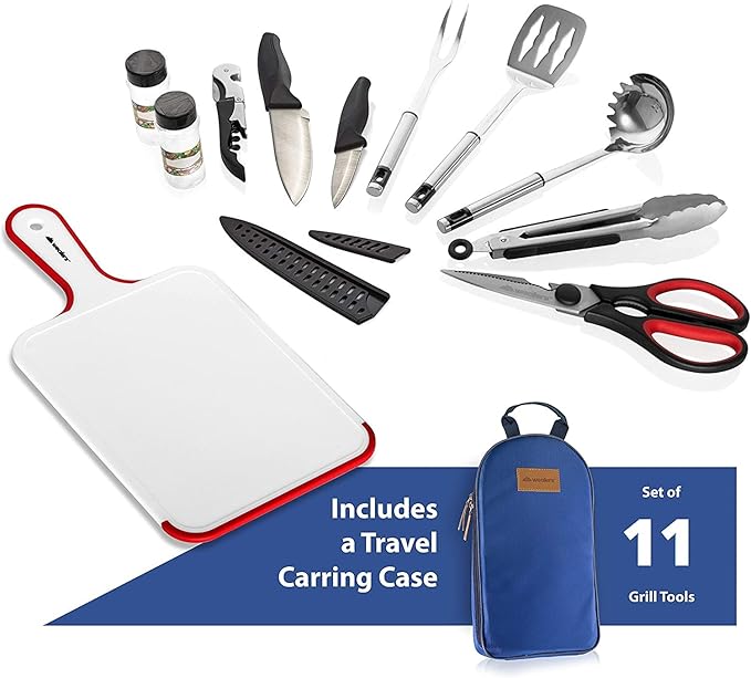 Camp Kitchen Cooking Utensil Set Travel Organizer Grill Accessories Portable Compact Gear for Backpacking BBQ Camping Hiking Travel Cookware Kit Water Resistant Case