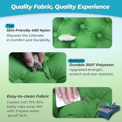 Sleeping Pad for Camping, 4in Thickness Inflatable Sleeping Mat with Adjustable Pillow & Built-in Foot Pump,Lightweight Camping Air Mattress with Waterproof Nylon for Hiking,Traveling-Green