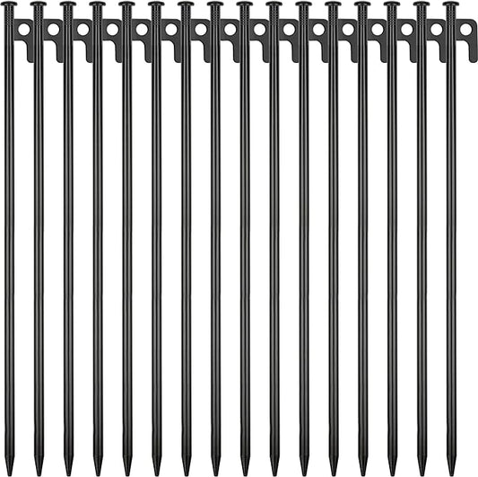 16 Pack Tent Stakes Heavy Duty Metal Tent Pegs for Camping Steel Tent Stakes 16 inch Unbreakable and Inflexible
