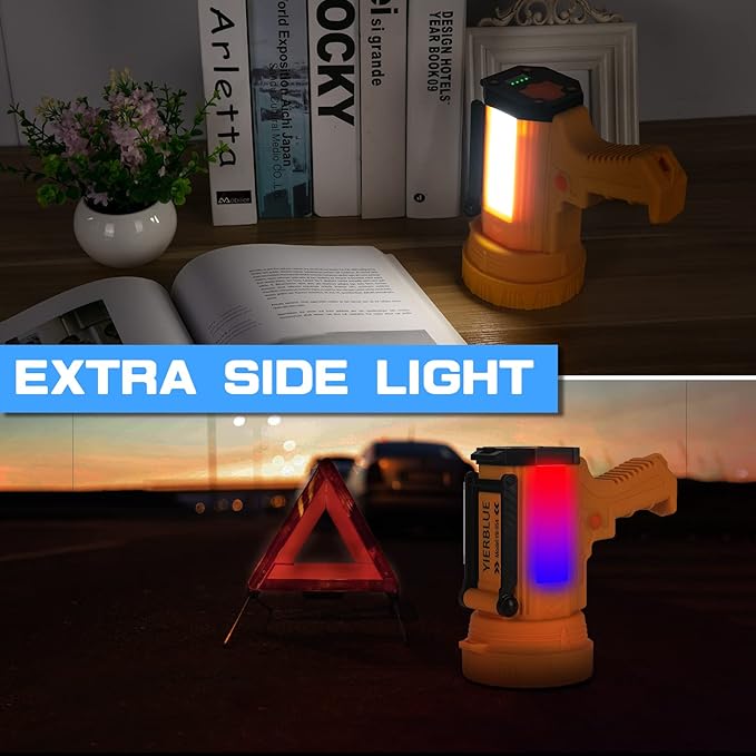 YIERBLUE Solar & Rechargeable Spotlight Flashlight, 1000,000 High Lumen Outdoor Handheld Spot Lights with Flood Light Searchlight, Foldable Stand and 3 Colors Lenses for Boating Hunting and Camping