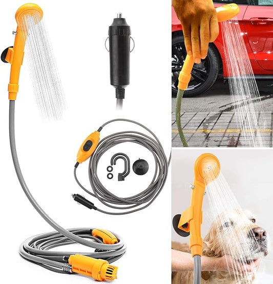 MASO Portable Outdoor Shower Kit, 12V Camping Showers with Water Pump, 5 Meter Cable with Cigarette Lighter Plug, Max 7L Water Per Minute for Champing Pet Bath