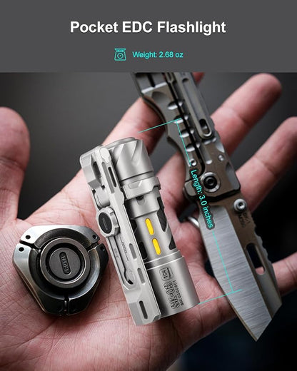 SK03 Pro Titanium EDC Rechargeable Flashlight with Magnetic Bracket, Side Light, 4 Colors Filters, 10 Modes, Small Flashlights Powerful AA LED Flashlight for Camping, Emergencies