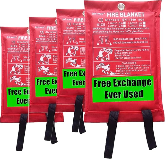 Fire Blanket for Home, Fiberglass Fire Suppression Blanket for Kitchen, Flame Retardant Protection and Heat Insulation Emergency Fireproof Safety Blankets for People (4, S 39.3''x39.3'')