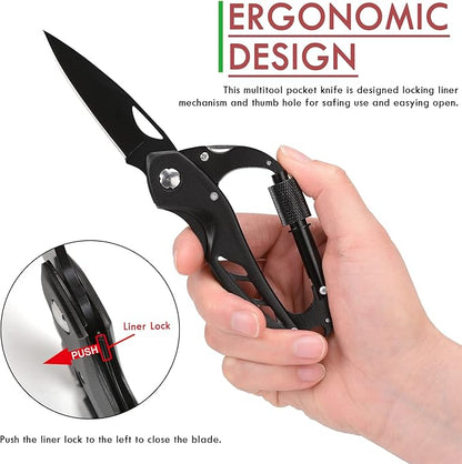 Multitool Carabiner with Folding Pocket Knife,Edc Carabiner Keychain with Bottle Opener, Window Breaker and Screwdriver,Survival Gear for Outdoor Camping Hiking