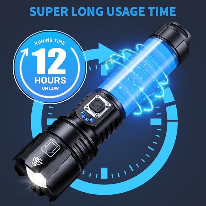 Rechargeable Flashlights High Lumens, 990,000 Lumen Brightest Led Flashlight with 5 Modes & 12H Long Runtime, Powerful Waterproof Handheld Flash Light, Super Bright Flashlight for Home, Camping