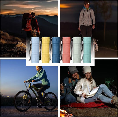 18 Pack 9 LED Flashlight Bulk Plastic Handheld Flashlight Kids Flashlight with Lanyard, Each with 3 AAA Batteries Included for Kids Night Reading Party Camping Emergency Hunting, 6 Color