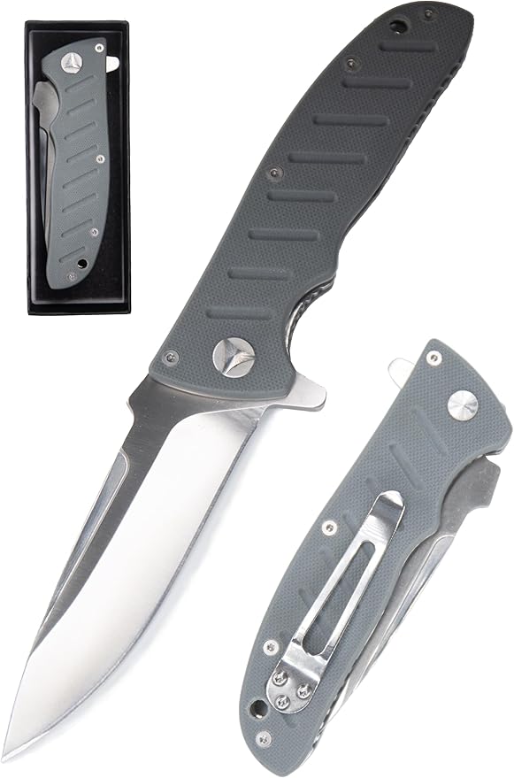 FD02 Folding Pocket Knife, 8Cr13MoV Stainless Steel Blade G10 Handle EDC Pocket Knife for Men and Women, Camping Hunting Hiking Fishing Knives Tools (White)
