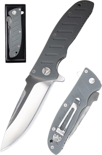 FD02 Folding Pocket Knife, 8Cr13MoV Stainless Steel Blade G10 Handle EDC Pocket Knife for Men and Women, Camping Hunting Hiking Fishing Knives Tools (White)