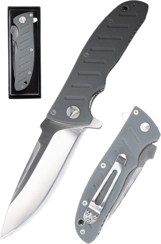 FD02 Folding Pocket Knife, 8Cr13MoV Stainless Steel Blade G10 Handle EDC Pocket Knife for Men and Women, Camping Hunting Hiking Fishing Knives Tools (White)
