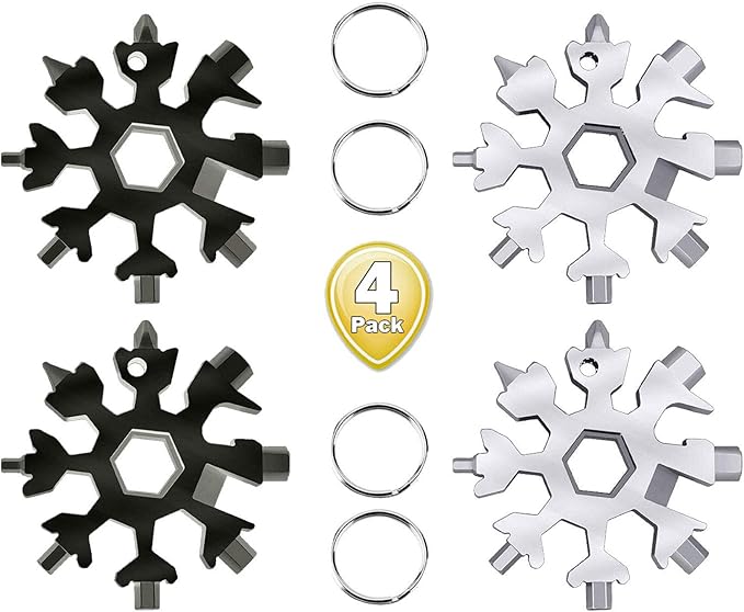 18-in-1 Snowflakes Multi Tool, Stainless Steel Keychain Multitool Portable Snowboarding Screwdriver -Bottle Opener for Christmas Gift for Mens