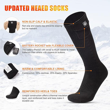 Heated Socks for Men Women, SAVIOR HEAT Electric Rechargeable Battery Thick Long Ski Socks for Winter Cold Weather Hunting Hiking Camping Skating Motorcycle Cycling Fishing