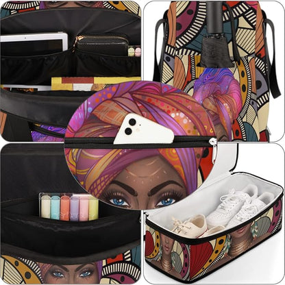 Travel Duffel Bag African Afro Woman Sport Gym Bag for Woman Man,Waterproof Foldable Weekend Overnight Bag for Yoga Workout Training with Shoe Compartment