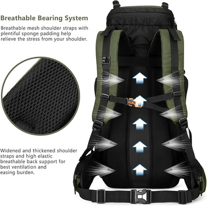 60L Hiking Backpack Men Camping Backpack with rain cover Lightweight Backpacking Backpack Travel Backpack (Army Green)