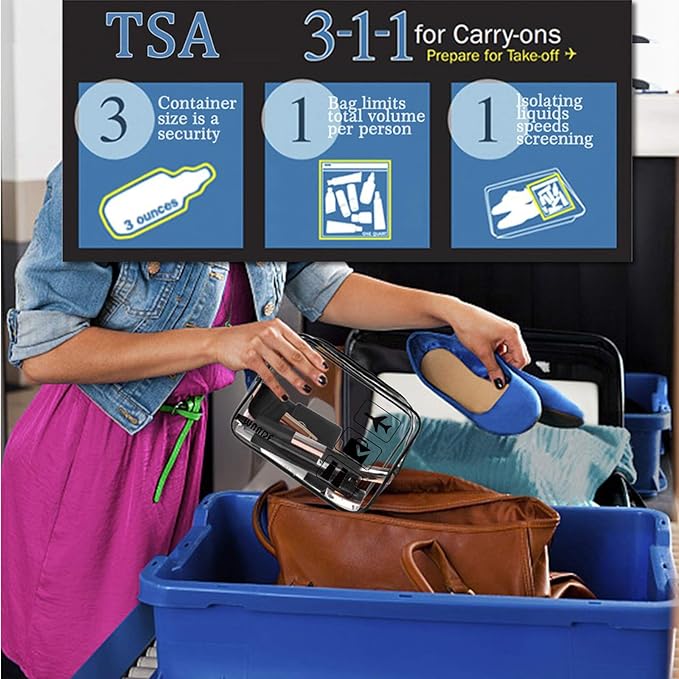 TSA Approved Clear Travel Toiletry Bag wih Zippers Carry-on Travel Accessories Quart Size Toiletries Cosmetic Pouch Makeup Bags for Men and Women (3pcs)