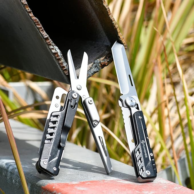 FLYHOMES Multitool Knife, 6-in-1 Multitool with Scissors and Pocket Clip, Gift for Men, Professional Multi-tool for Camping, Survival Tools, and Outdoor Adventures
