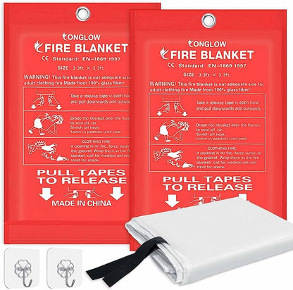 Emergency Fire Blanket, 2Pack Fire Blanket for Home and Kitchen, Fiberglass Fire Extinguisher Blanket, Suppression Flame Retardant Blanket Fire Safety Blanket for Fireplace (2 Pack)