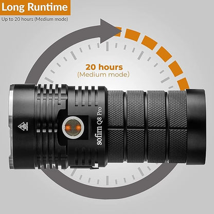 sofirn Q8 Pro Rechargeable Flashlight 11000 Lumen, Super Bright Flashlight with 4 x LED, Max 400 Meters Beam Distance, Powerful Flashlight for Camping, Fishing, Emergency (Q8 pro-6500K)