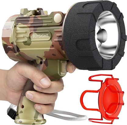 BUYSIGHT Rechargeable Spotlight Flashlight,1000,000 lumens Hand held Spotlight Waterproof Flashlight Hunting Lamp with red Filter (Camouflage Grey)