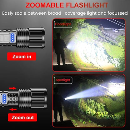 Rechargeable LED Tactical FLashlight 8000 High Lumens, Super Bright LED Flashlight with Power Display, Zoomable, COB Work Light,Waterproof,5 Modes,Powerful Handheld Flashlight for Camping 2 Pack