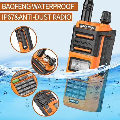 Baofeng GMRS-9R GMRS Radio Waterproof IP67 5W Rechargeable Two Way Radio for Adults,NOAA Scanning&Receiving,GMRS Repeater Capable with Extra Tactical Antenna,2800mAh Battery,Speaker Mic Orange