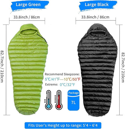 NewDoar Urltra-Light Camping Sleeping Bag 800FP White Goose Sown Spring Summer Outdoor Autumn Mummy Sleeping Bag for Hiking Tent