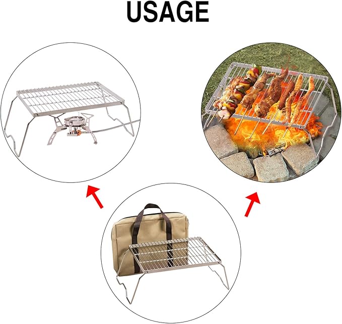 REDCAMP Large Folding Campfire Grill 304 Stainless Steel Grate, Heavy Duty Portable Camping Grill with Carrying Bag