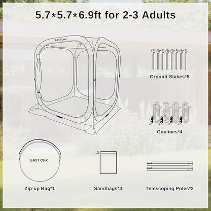 EAST OAK Screen House Tent Pop-Up, Portable Screen Room Canopy Instant Screen Tent 6 x 6 FT with Carry Bag for Patio, Backyard, Deck & Outdoor Activities, Beige