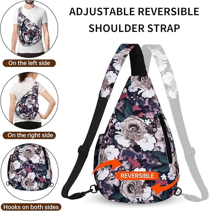 HUA ANGEL Crossbody Sling Bag for Men & Women Lightweight Waterproof Chest Shoulder Bag for Travel Hiking & Everyday Use