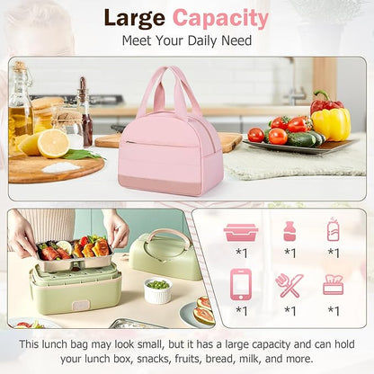 Lunch Box Lunch Bag for Women Men, Leakproof, Insulated Lunch Box Tote with Large Capacity, Lunch Container for Work/Office (Pink)