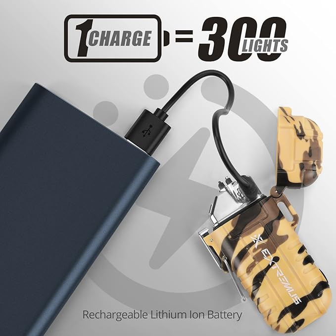 Extremus Blaze 360 Rechargeable Electric Lighters, Dual Arc Lighter, Windproof Plasma Lighter, Waterproof Flashlight Lighter, Flameless Lighter with Whistle Lanyard for Camping