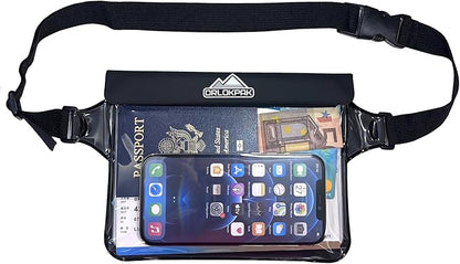 DRLOKPAK Waterproof Waist Bag Pouch Fanny Pack Bum Bag with Secret Holder Keeps Your Phone Kindle Wallet Watch & Valuables Dry - Perfect for Surf Canoe Swim Snorkel Dive Beach Pool(Black)