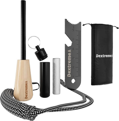 Dextreme Ferro Rod Flint Fire Starter Kit with Handcrafted Wood Handle, Coton Tinder, Transport Bag Multi-Tool Striker Paracord Lanyard for Camping Gear 12,000+ Strikes 5/16'' Thick Bushcraft Survival