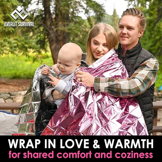 EVERLIT Survival Emergency Mylar Thermal Blanket, Foil Space Blanket Designed for NASA, Body Warmer Blanket for Outdoor, First Aid, Camping Gear, Hiking Travel (4 Pack, Bubblegum Pink)