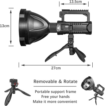 Rechargeable Spotlight Outdoor, 990000 Lumens Super Bright Led Spot lights Flashlight with 4 Modes & Foldable Tripod, 8000 ɱAh Large Handheld Searchlight Long Lasting for Camping Hunting Boating