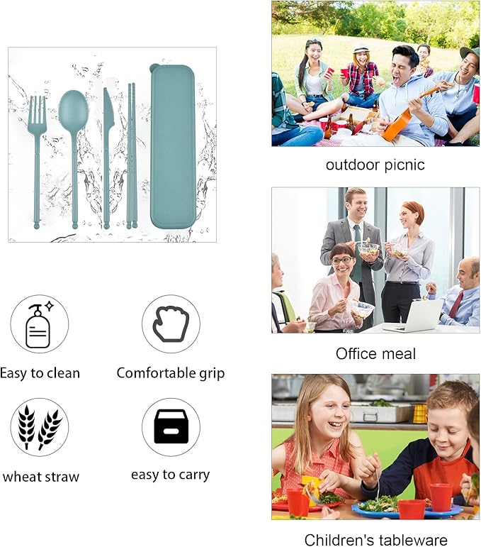 Camping Utensil Set, Reusable Utensils Set with Case, Plastic Cutlery Set Forks Spoon Tableware Chopsticks, Portable Cutlery Set for Travel Picnic Camping or Daily Use (Dark Color-4)