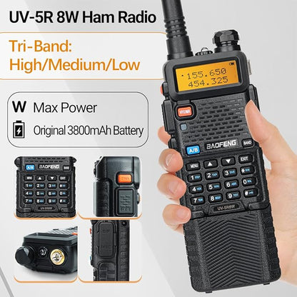 Baofeng UV-5R 8W Ham Radio Long Range Walkie Talkies for Adults Baofeng UV5R Two Way Radio with Earpiece 3800mAh Battery (2)