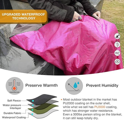 DUKUSEEK Outdoor Waterproof Stadium Blanket, Hooded Fleece Blanket - Large (79"x 59"), Portable, Wearable, Warm for Outdoor Camping, Picnic, Hiking, Stadium, Sports, Festival, Cats, Car, Concerts